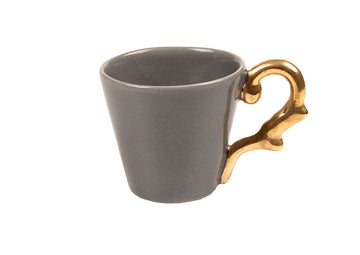 Double Espresso Cup Handle Gold-Light Grey