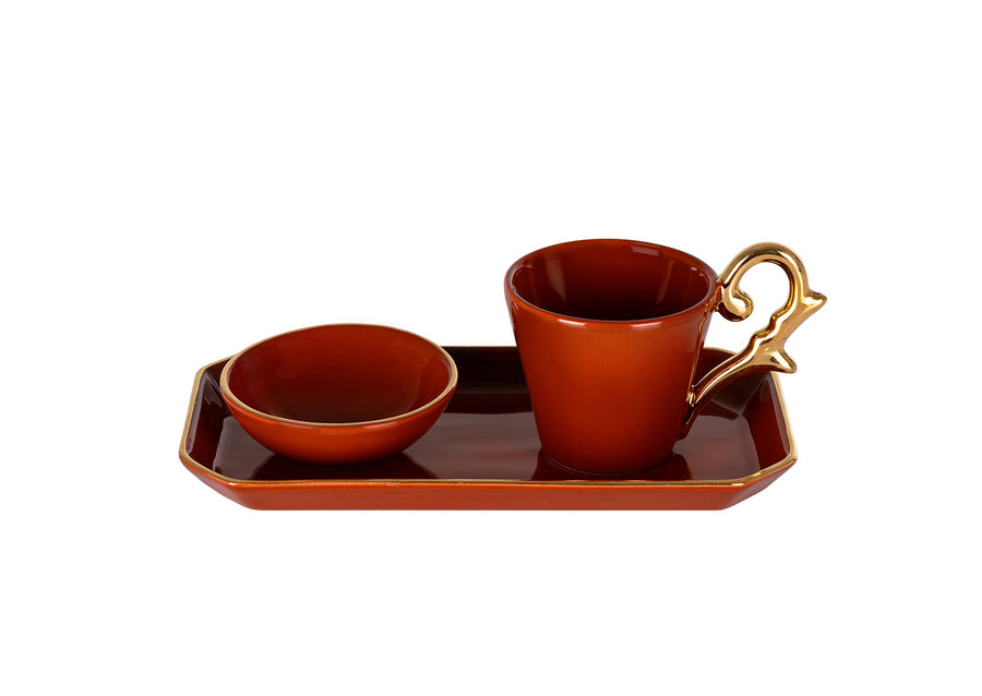 Double Espresso Cup Handle Gold-Coral