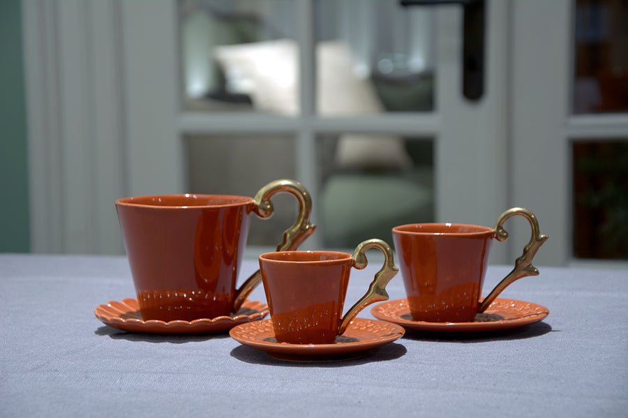 Turkish Coffee Cup Handle Gold-Coral
