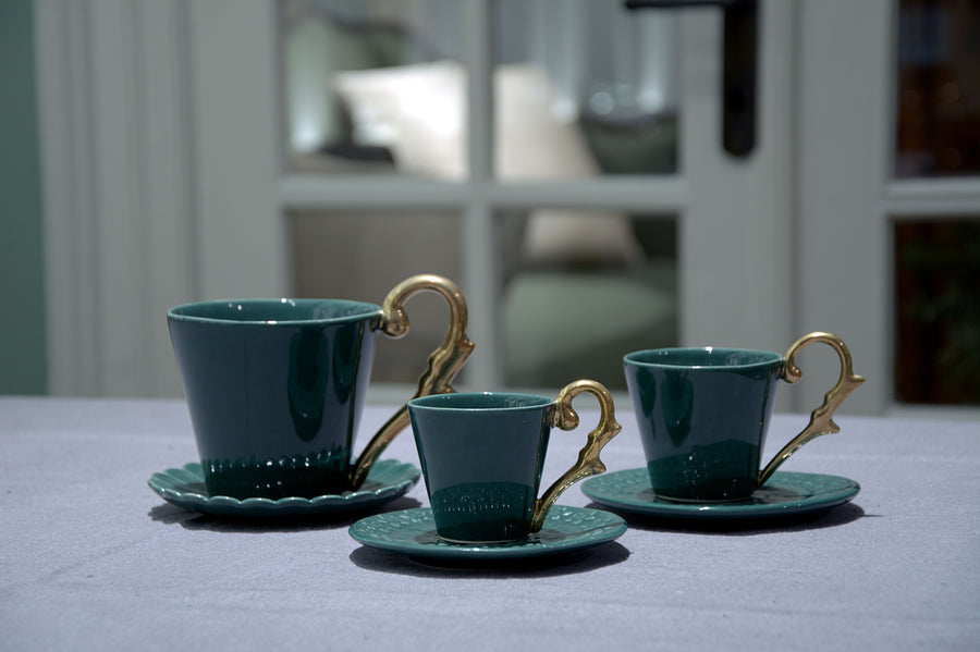 Turkish Coffee Cup Handle Gold-Green