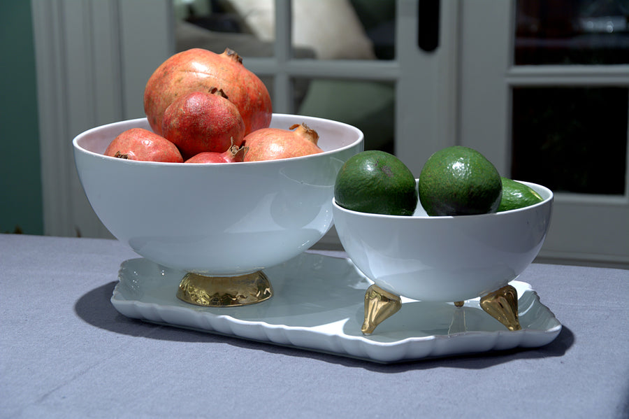 Bowl Large With Gold-White