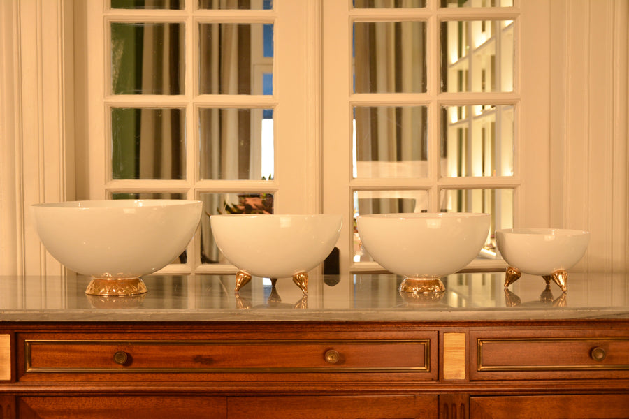 Bowl Large With Gold-White