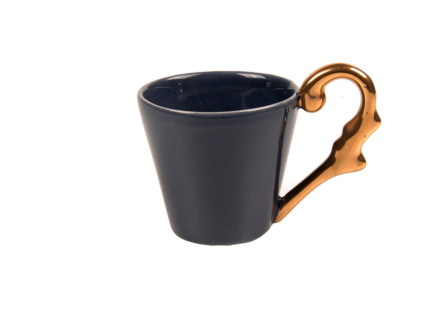Turkish Coffee Cup Handle Gold-Navy Blue
