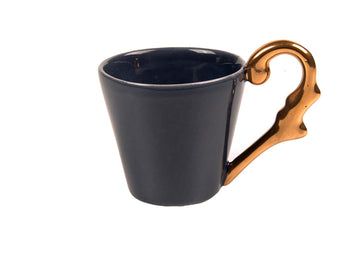 Double Espresso Cup Handle Gold-Navy Blue