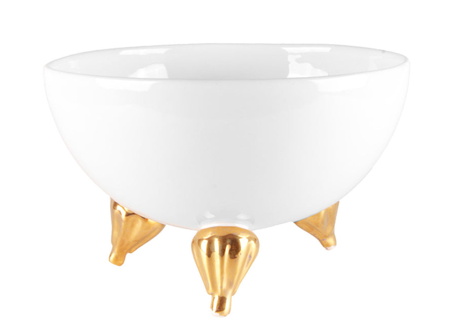 Three-Legged Bowl Large With Gold -White