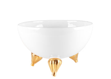 Three-Legged Bowl Medium With Gold -White