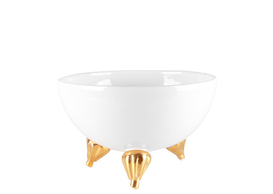 Three-Legged Bowl Small With Gold -White