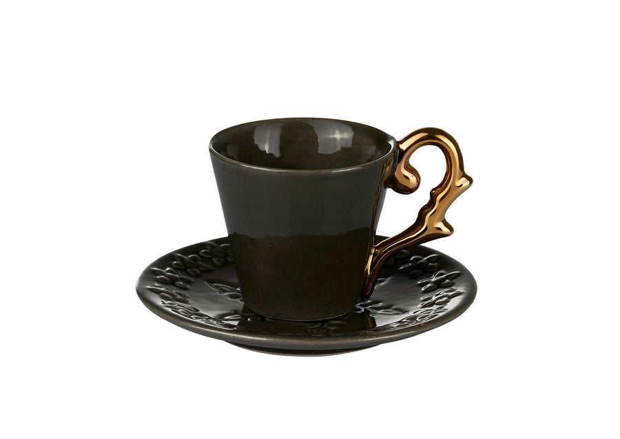 Double Espresso Cup Handle Gold-Khaki